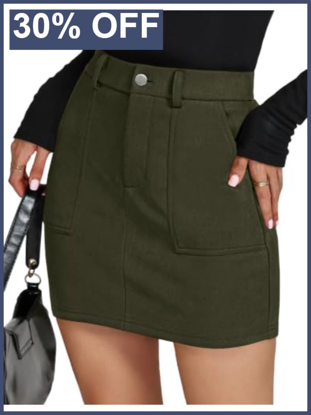 Faux Suede Mini Pencil Skirt High Waist Bodycon with Pockets